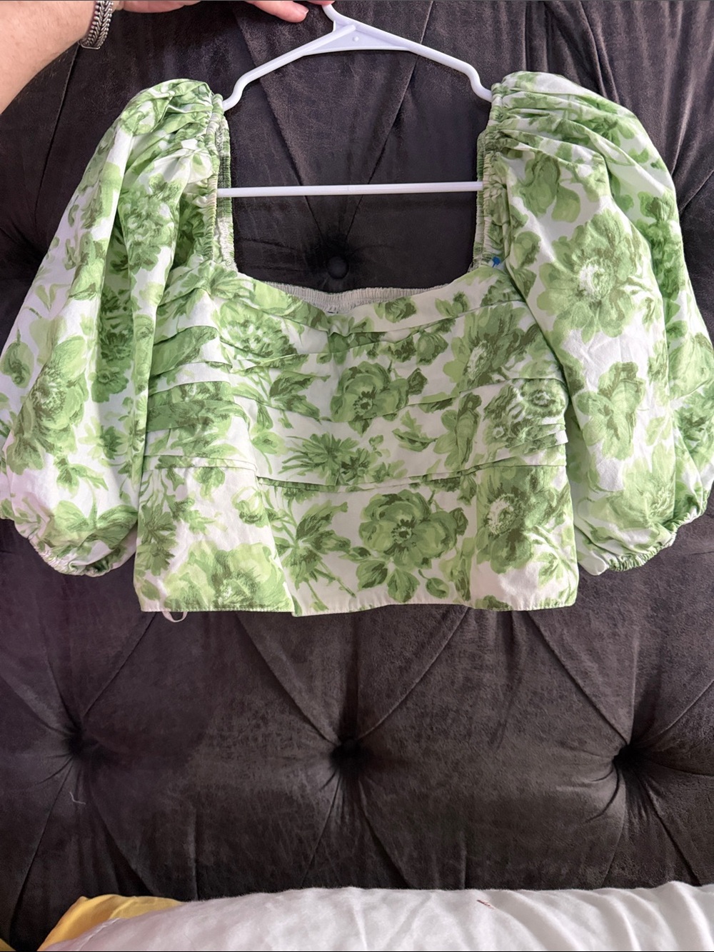 Abercrombie & Fitch Green Floral Puff-Sleeve Crop Top
